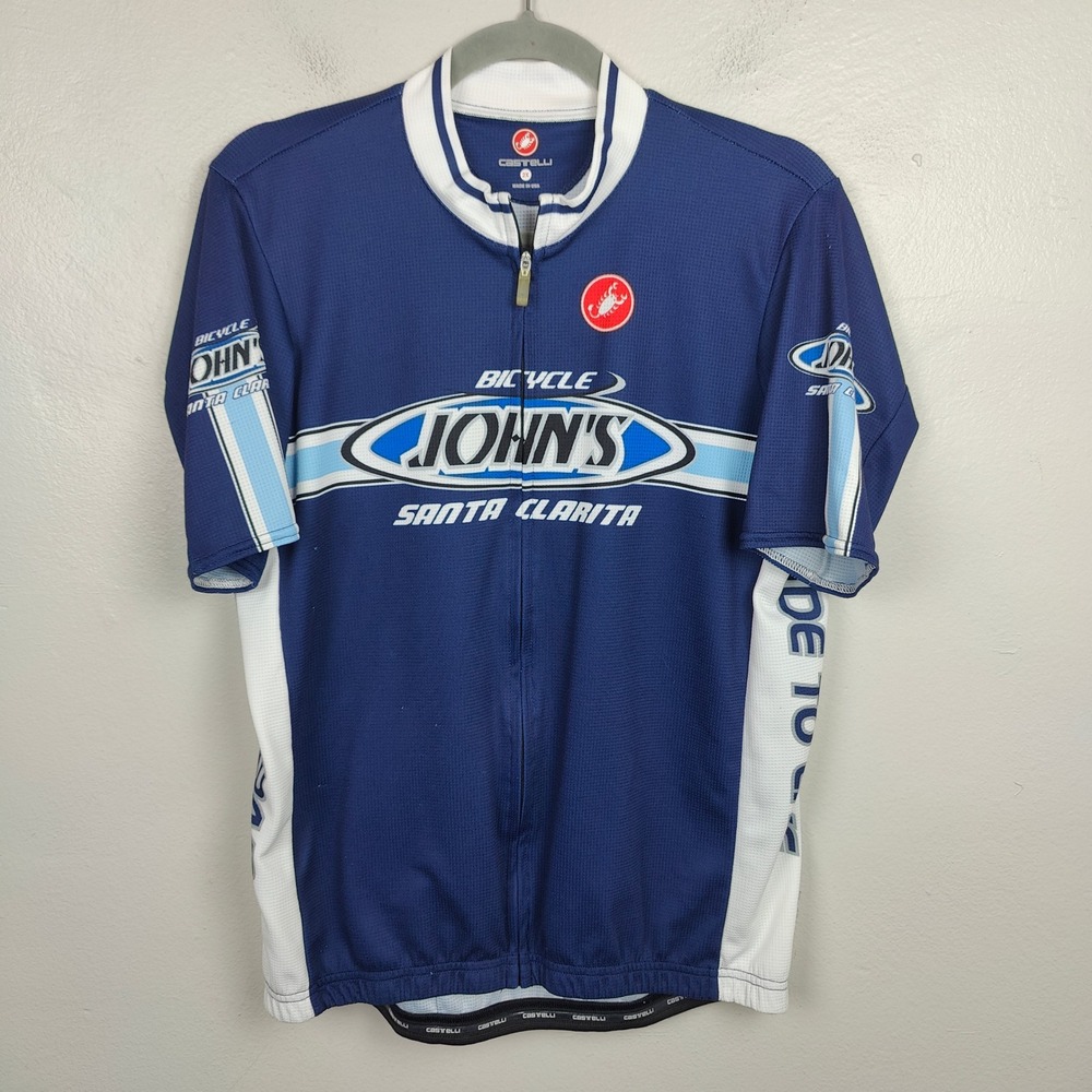 Castelli‎ Cycling Jersey Mens 2XL Blue White Bicycle Johns Santa Clarita Pockets